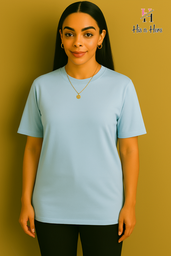 Women's Round Neck Cotton T-shirt (Sky Blue)