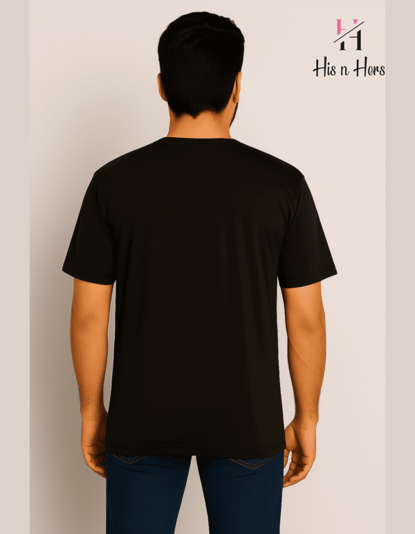 Mens Round Neck Cotton T-shirt (Black) - Image 2
